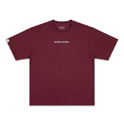 Heavy Oversize T-Shirt Herren 100% Baumwolle Burgundy NO RISK NO STORY – Produktfoto freigestellt