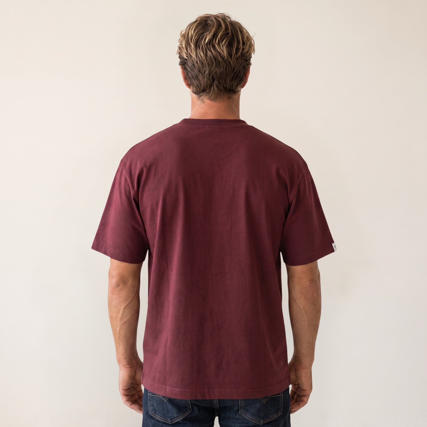 Heavy Oversize T-Shirt Herren 100% Baumwolle Burgundy NO RISK NO STORY – Rückansicht