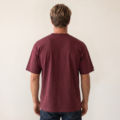 Heavy Oversize T-Shirt Herren 100% Baumwolle Burgundy NO RISK NO STORY – Rückansicht