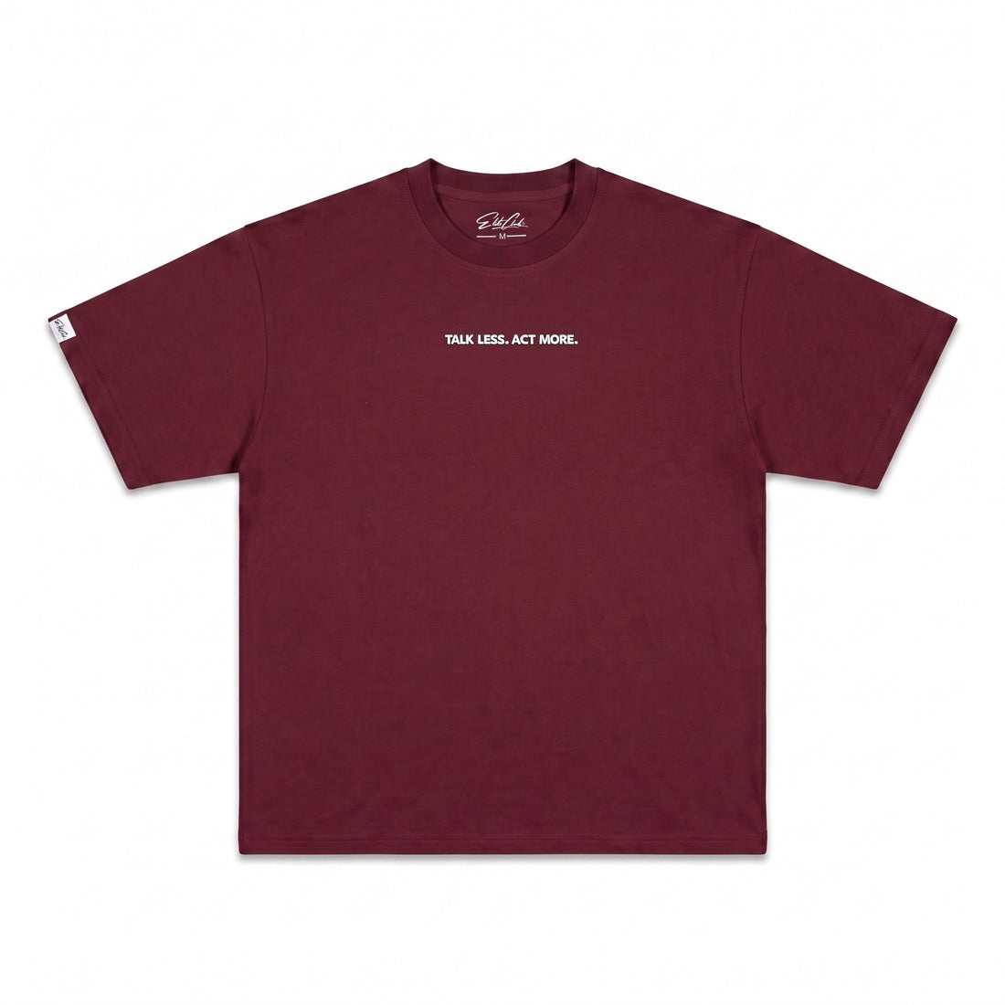 Heavy Oversize T-Shirt Herren 100% Baumwolle Burgundy TALK LESS ACT MORE – Produktfoto freigestellt
