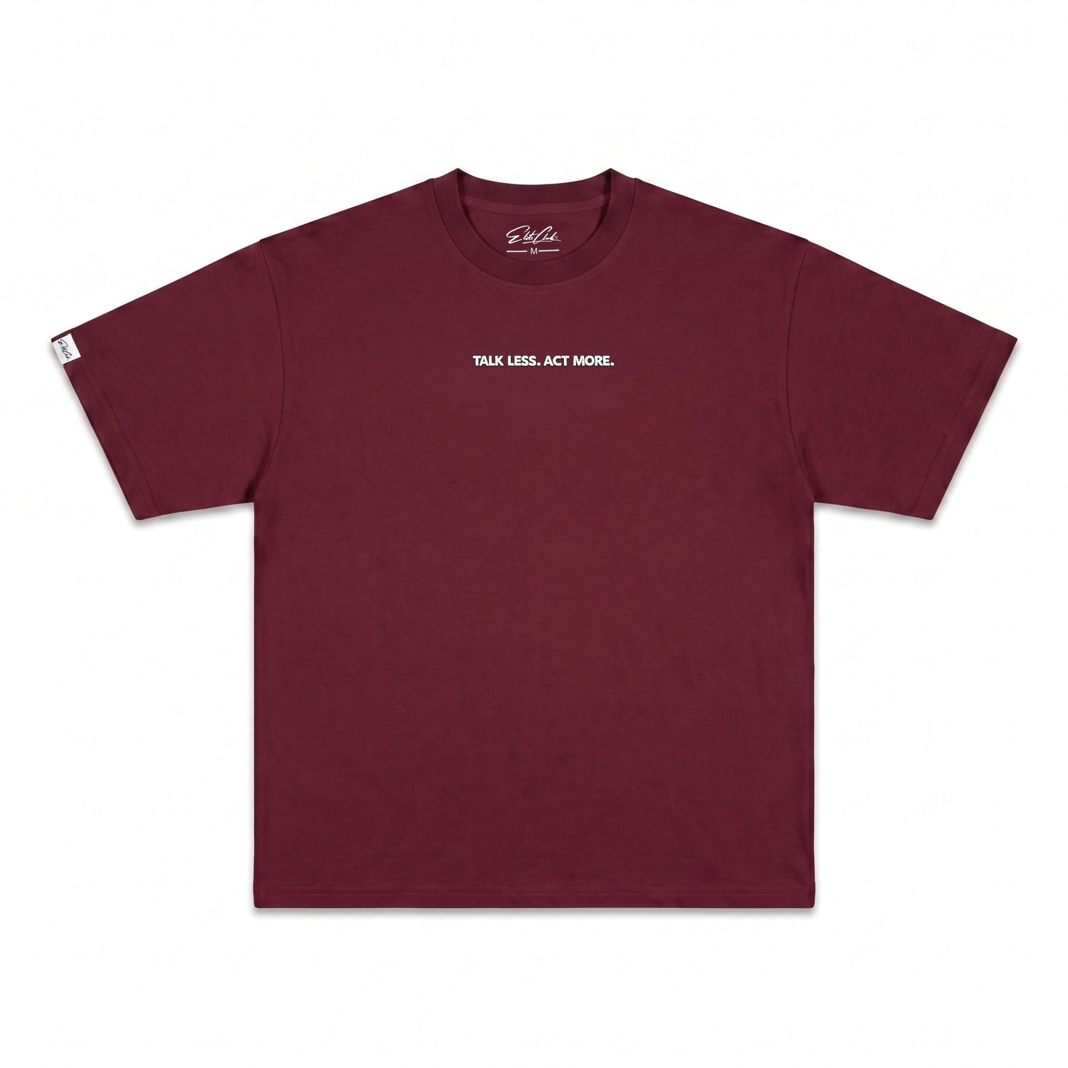 Heavy Oversize T-Shirt Herren 100% Baumwolle Burgundy TALK LESS ACT MORE – Produktfoto freigestellt
