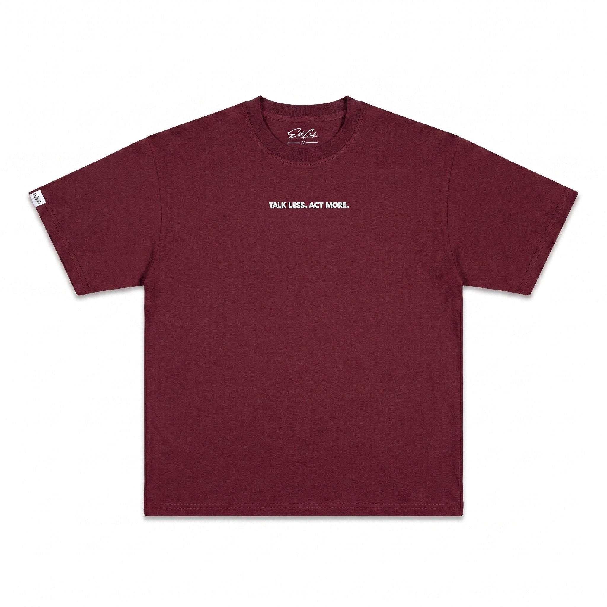 Heavy Oversize T-Shirt Herren 100% Baumwolle Burgundy TALK LESS ACT MORE – Produktfoto freigestellt