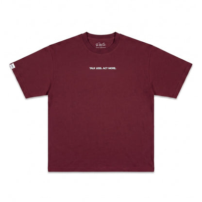 Heavy Oversize T-Shirt Herren 100% Baumwolle Burgundy TALK LESS ACT MORE – Produktfoto freigestellt