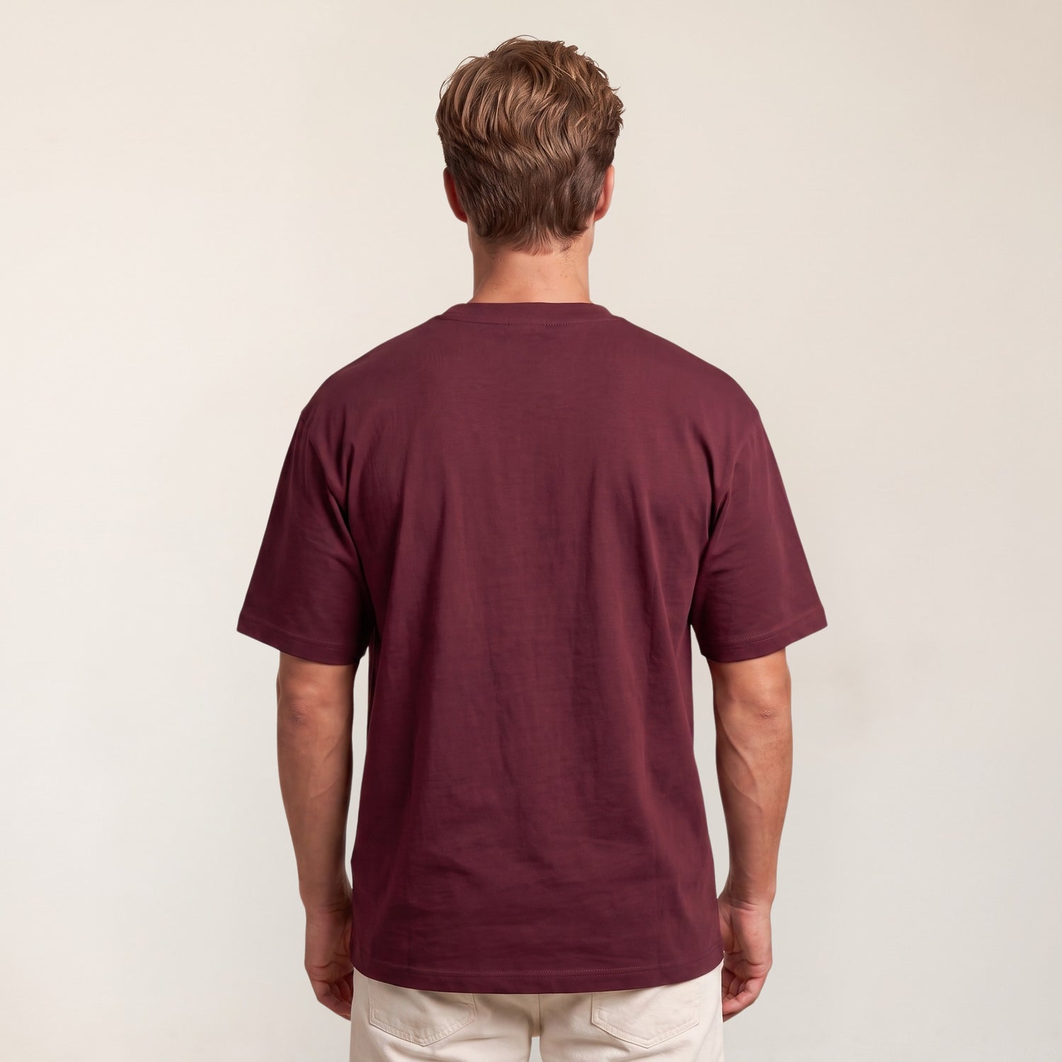 Heavy Oversize T-Shirt Herren 100% Baumwolle Burgundy TALK LESS ACT MORE – Rückansicht