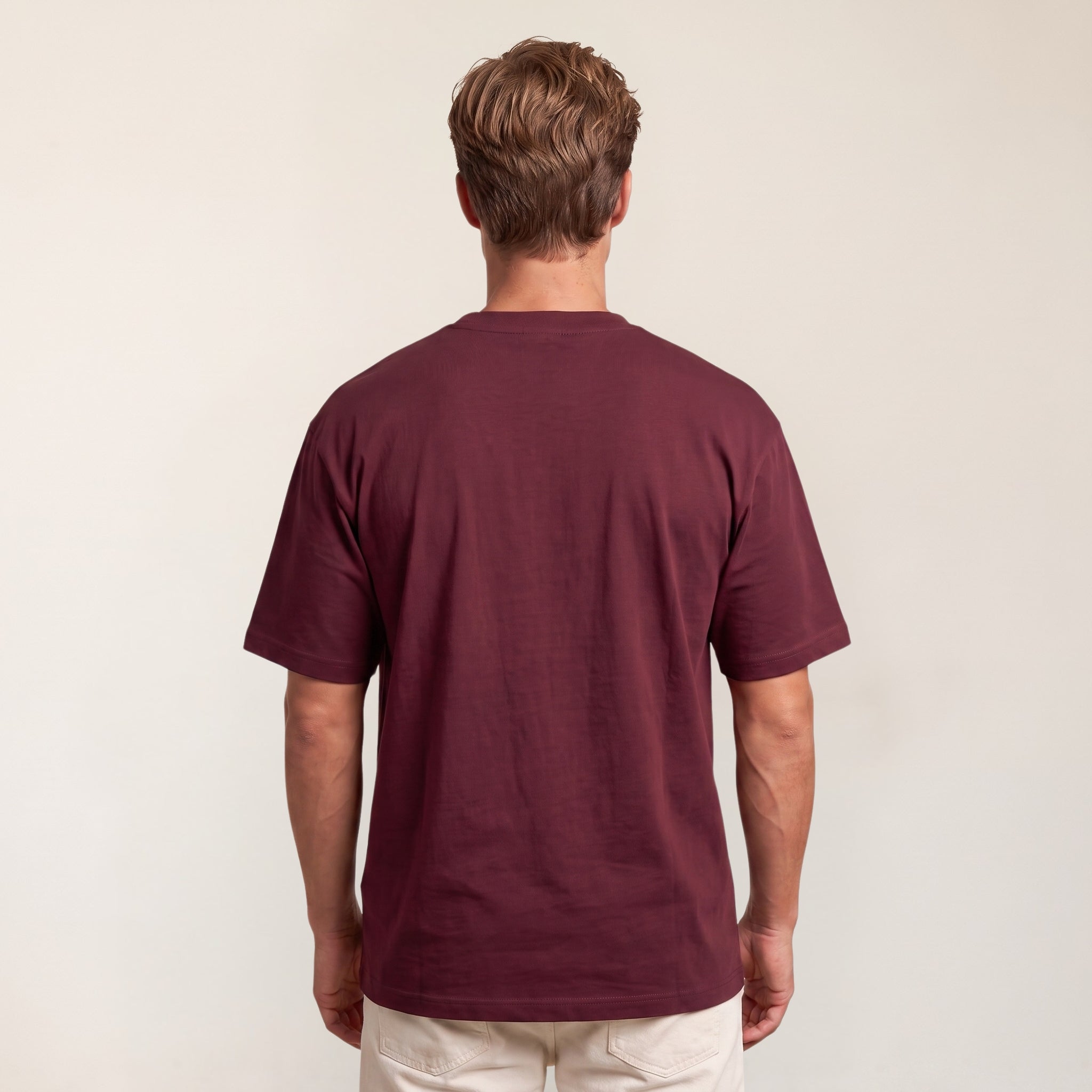 Heavy Oversize T-Shirt Herren 100% Baumwolle Burgundy TALK LESS ACT MORE – Rückansicht