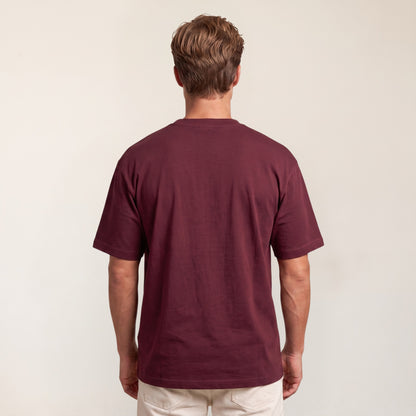 Heavy Oversize T-Shirt Herren 100% Baumwolle Burgundy TALK LESS ACT MORE – Rückansicht