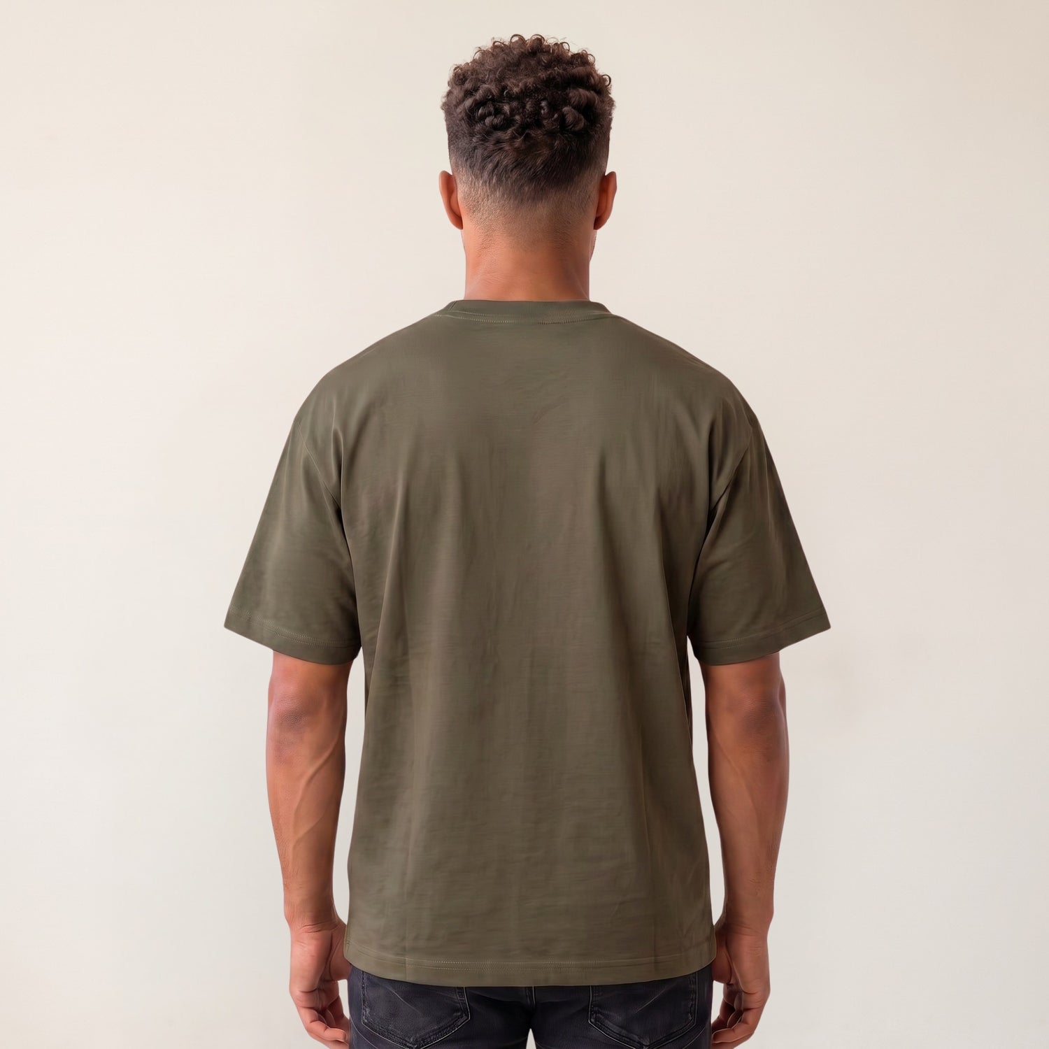 Heavy Oversize T-Shirt Herren 100% Baumwolle Olivgrün ALPHA MOOD – Rückansicht