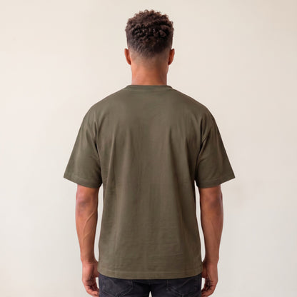 Heavy Oversize T-Shirt Herren 100% Baumwolle Olivgrün ALPHA MOOD – Rückansicht