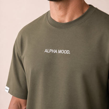 Heavy Oversize T-Shirt Herren 100% Baumwolle Olivgrün ALPHA MOOD – Nahaufnahme Bruststickerei