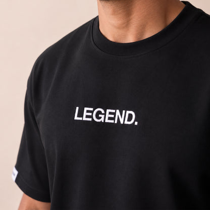 Heavy Oversize T-Shirt Herren 100% Baumwolle Schwarz LEGEND – Nahaufnahme Bruststickerei