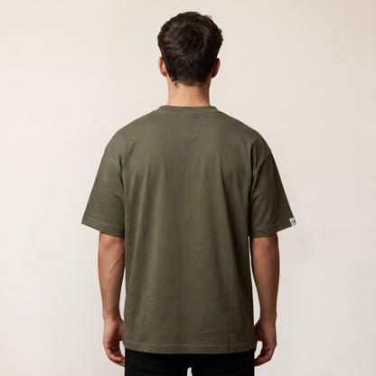 Oversize T-Shirt Baumwolle Olivgrün ZERO DOUBT Herren – Rückansicht