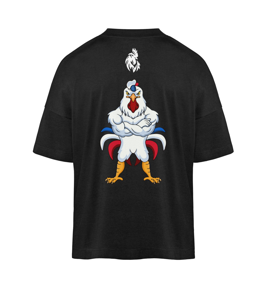 oversized t-shirt aus bio baumwolle veredelt mit einem  huhn frankreich design umweltfreundlich hochwertig und bequem  
