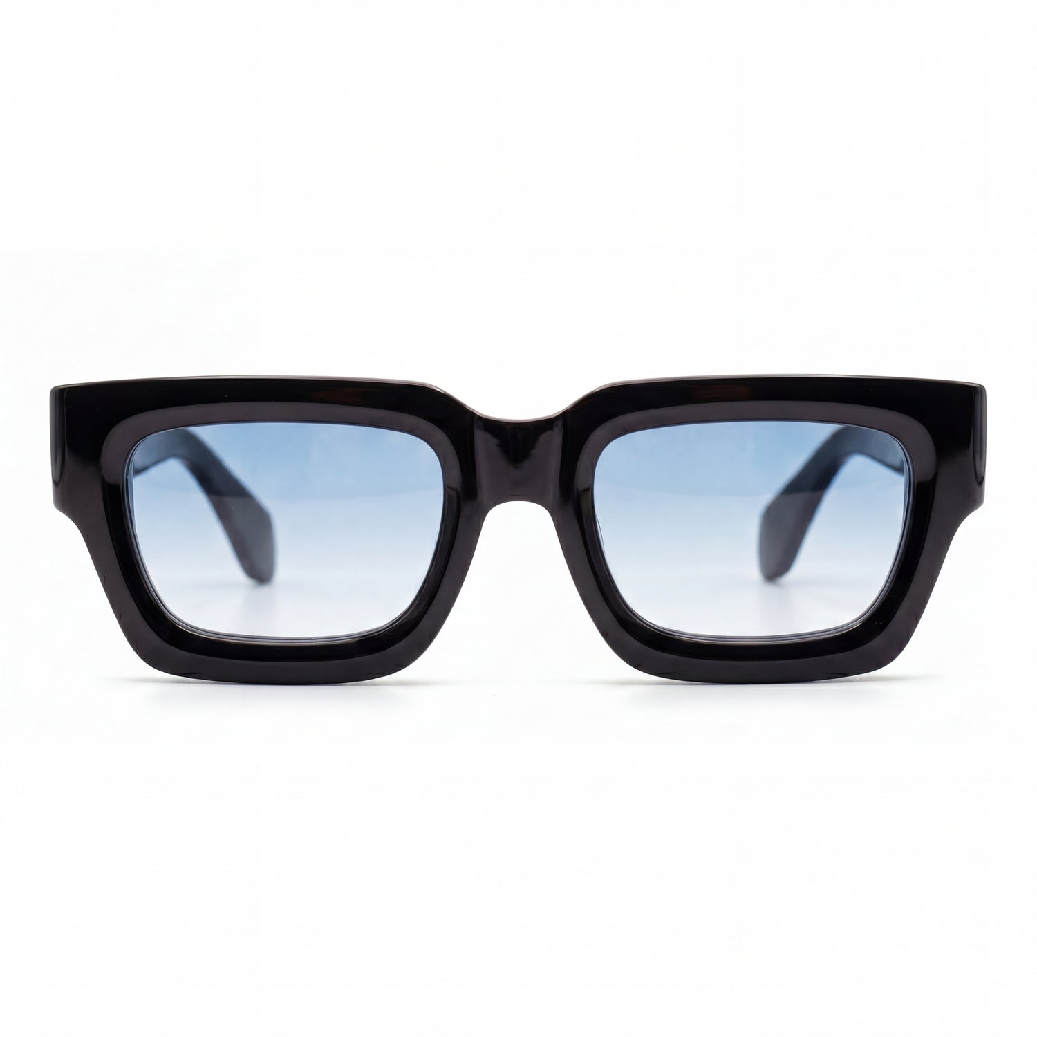 Sonnenbrille Herren mit blauen Verlaufsgläsern und glänzendem schwarzem Rahmen, Frontansicht