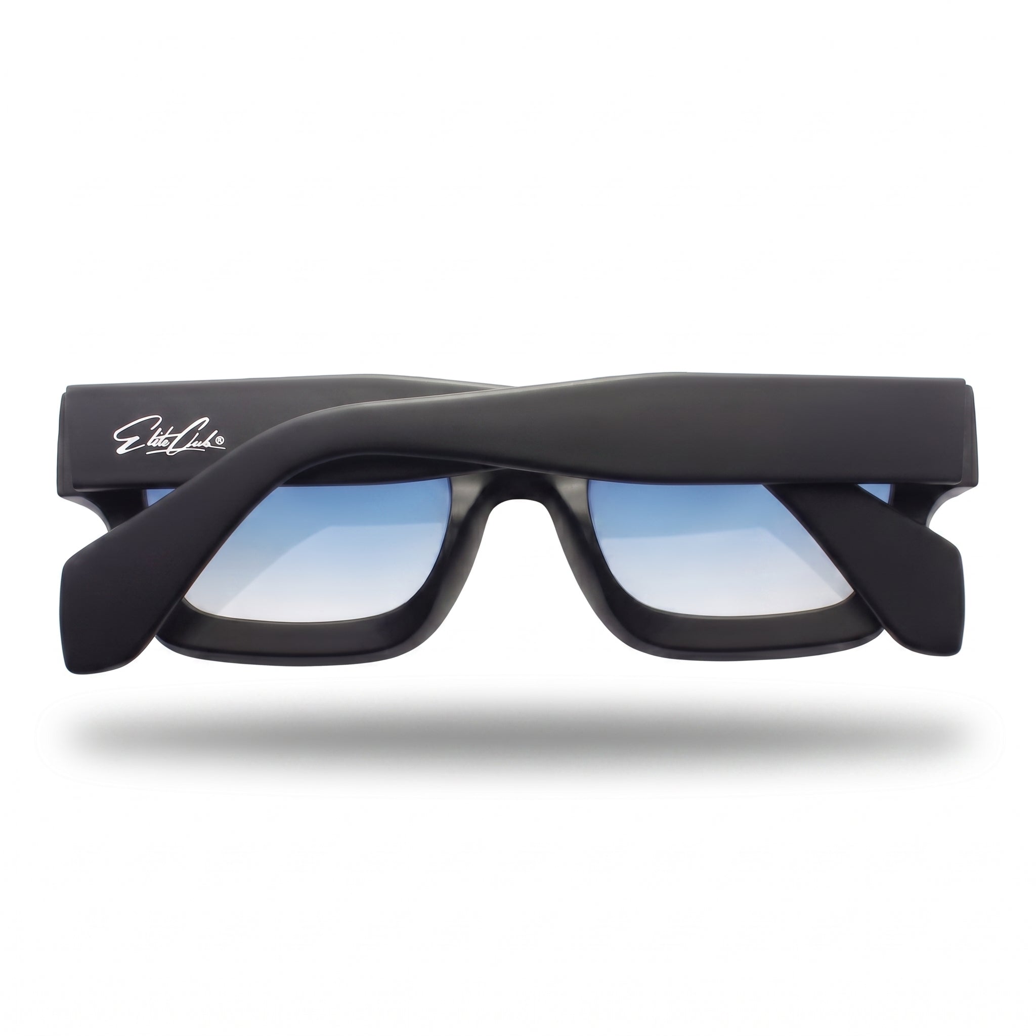 Sonnenbrille Herren mit blauen Verlaufsgläsern, matter Rahmen, Rückansicht mit eingeklappten Bügeln