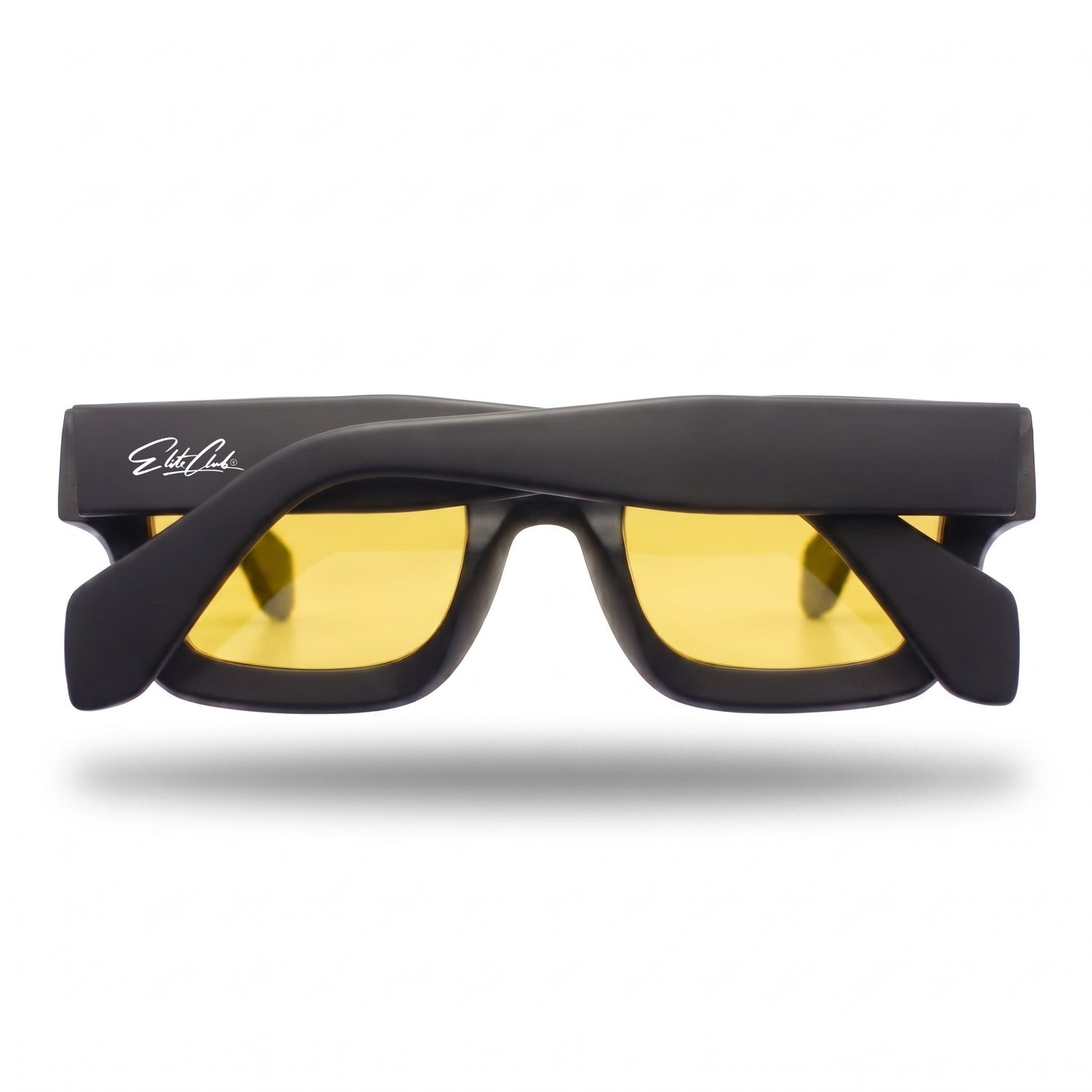 Sonnenbrille Herren mit gelben Gläsern, matter Rahmen, Rückansicht mit eingeklappten Bügeln