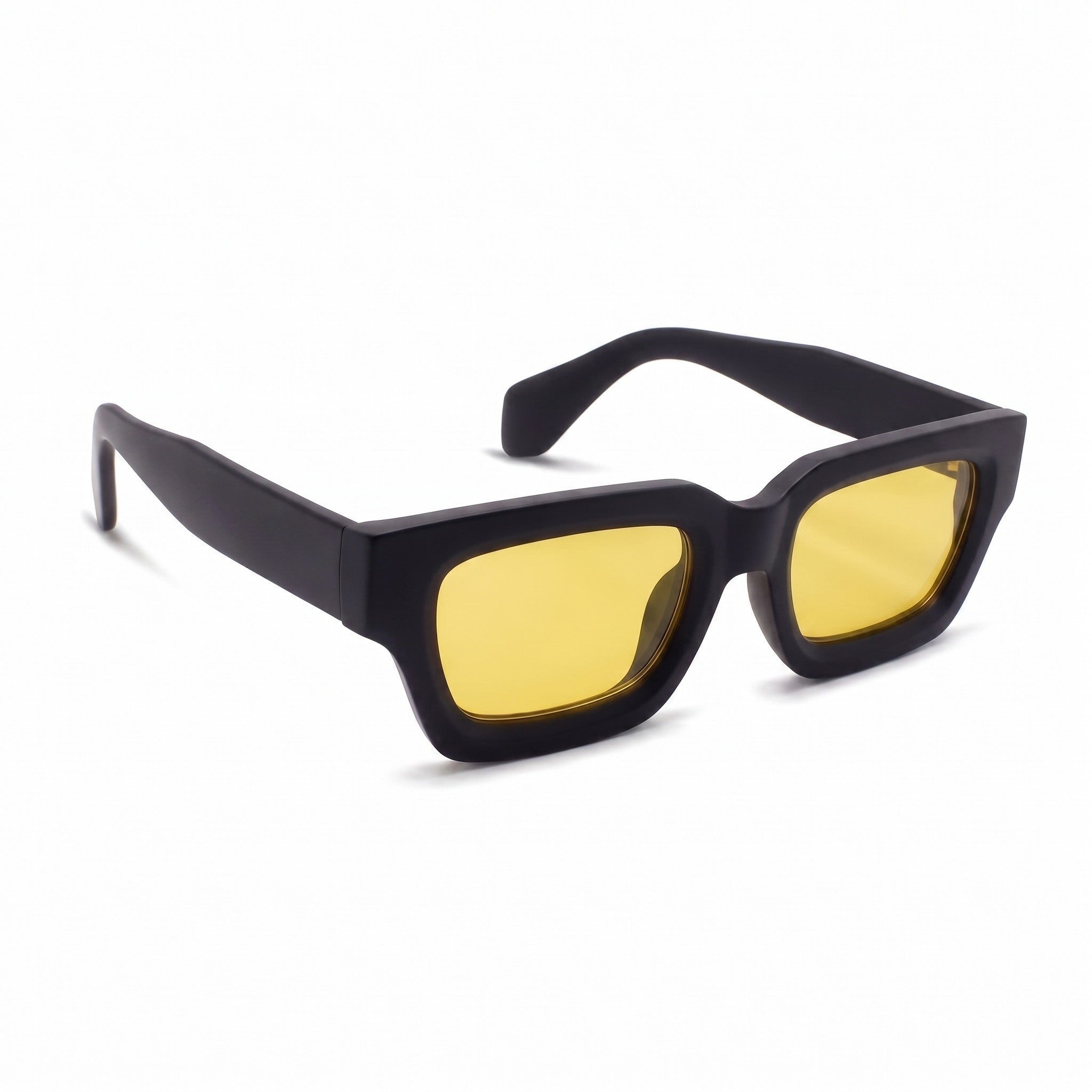 Sonnenbrille Herren mit gelben Gläsern, matter Rahmen, Seitenansicht von der gegenüberliegenden Seite