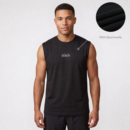 Gym Tanktop Herren Schwarz Dropped Shoulder – Ansicht 2