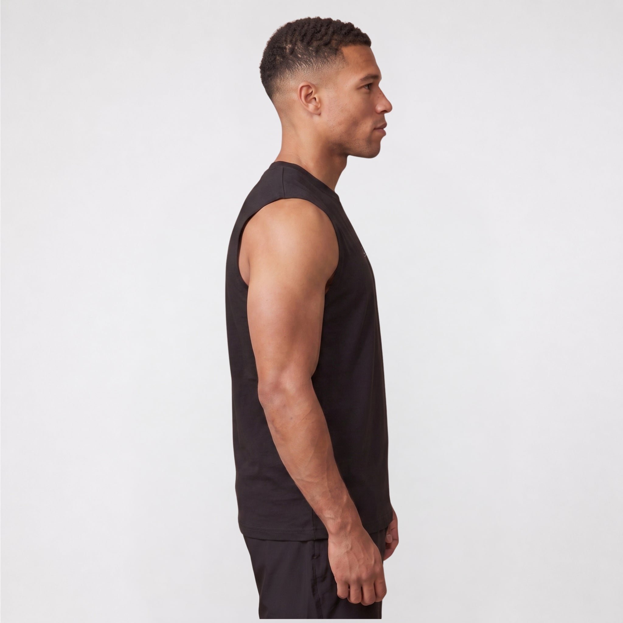 Gym Tanktop Herren Schwarz Dropped Shoulder – Ansicht 3