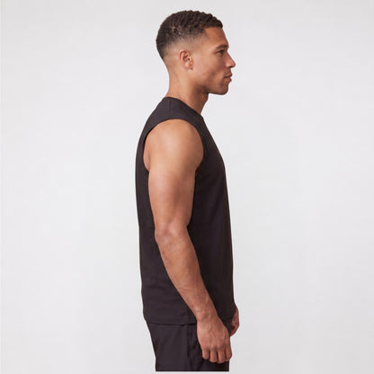 Gym Tanktop Herren Schwarz Dropped Shoulder – Ansicht 3
