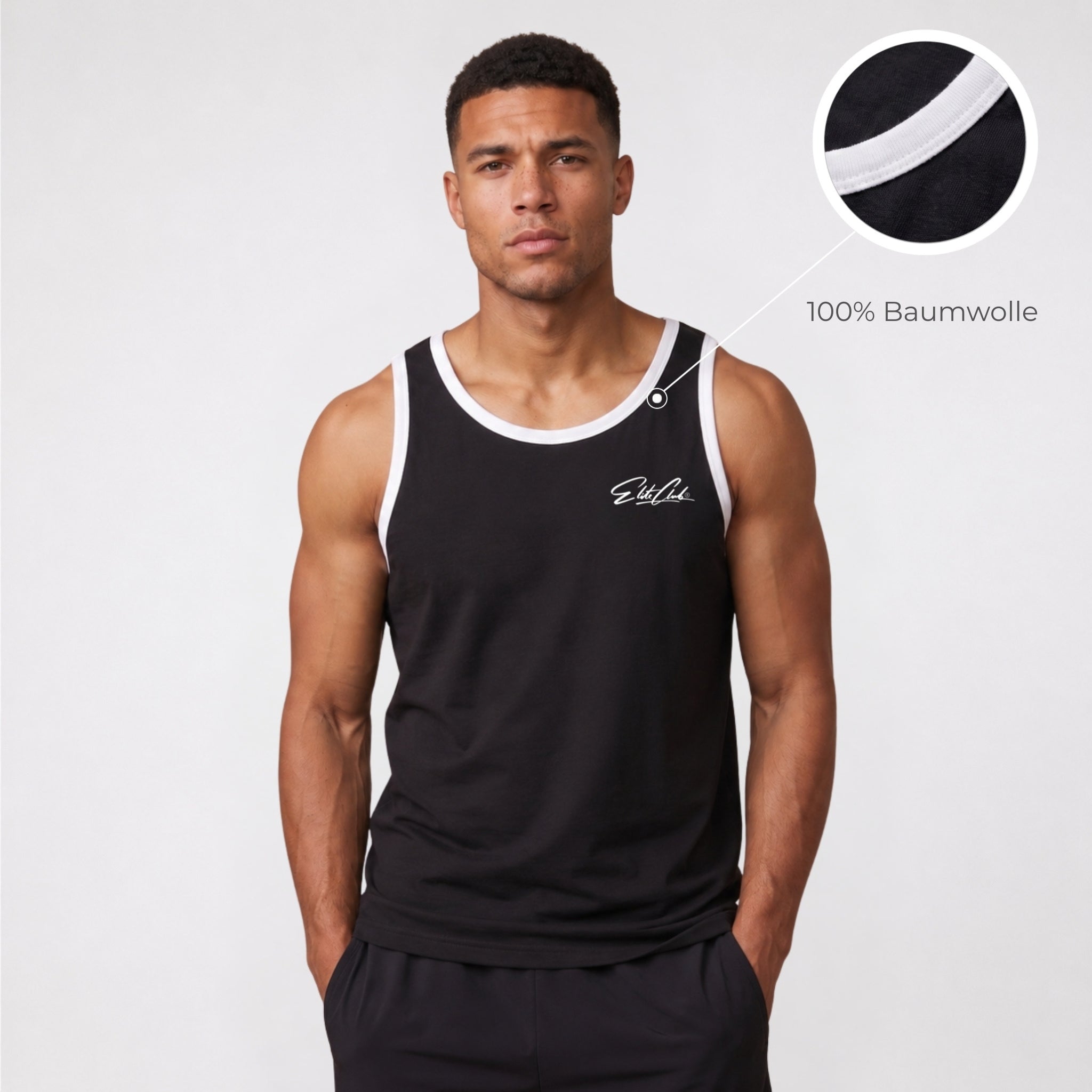 Gym Tanktop Herren Schwarz mit weißen Kontraststreifen – Ansicht 2