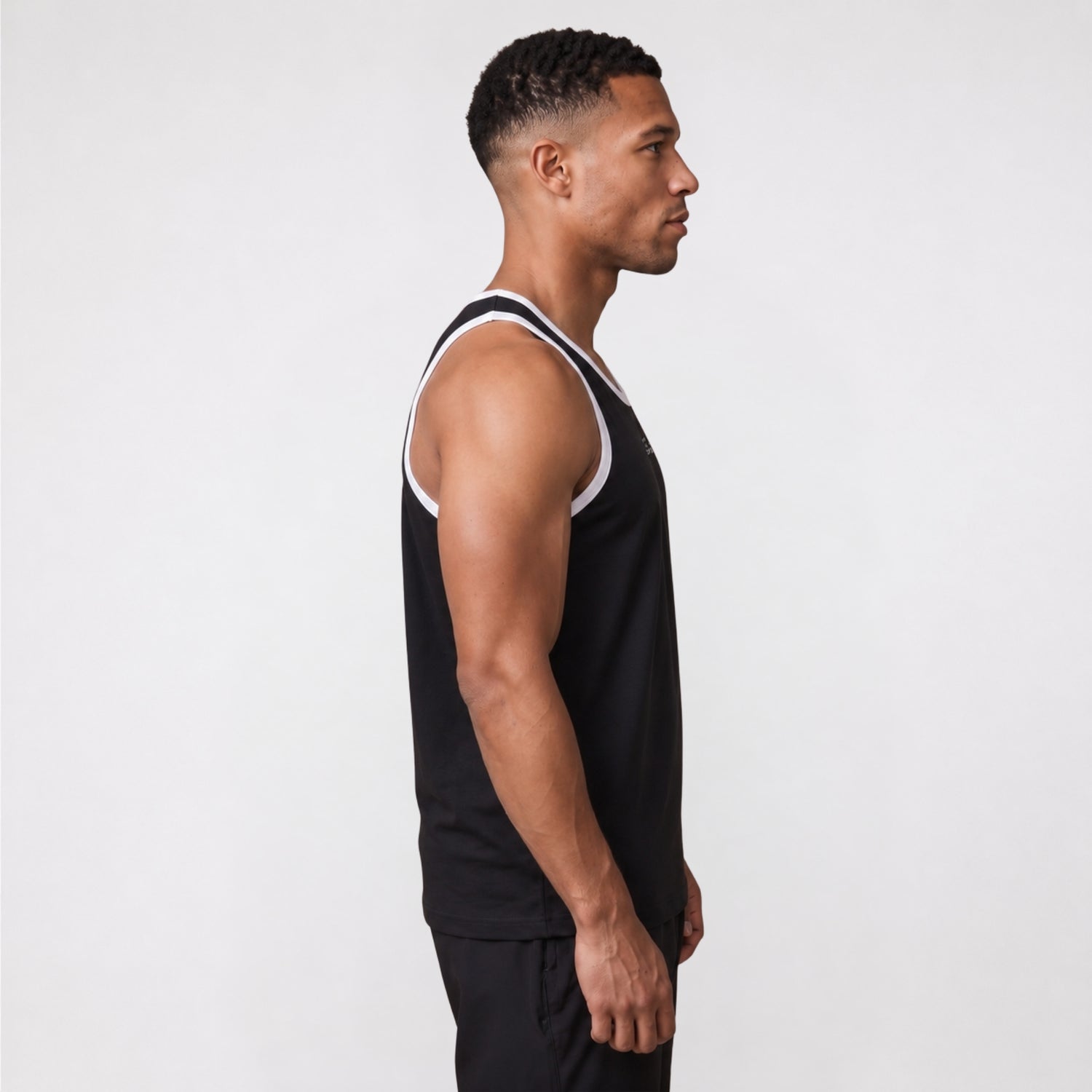 Gym Tanktop Herren Schwarz mit weißen Kontraststreifen – Ansicht 3