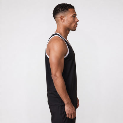 Gym Tanktop Herren Schwarz mit weißen Kontraststreifen – Ansicht 3