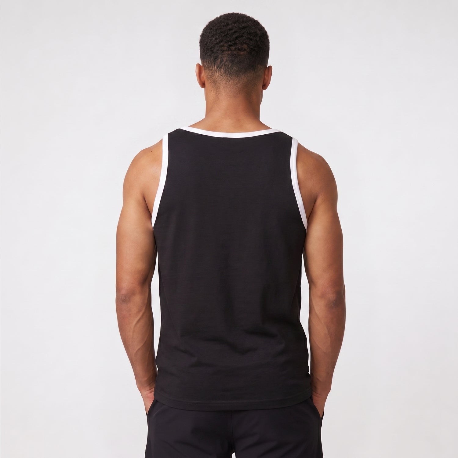 Gym Tanktop Herren Schwarz mit weißen Kontraststreifen – Ansicht 4