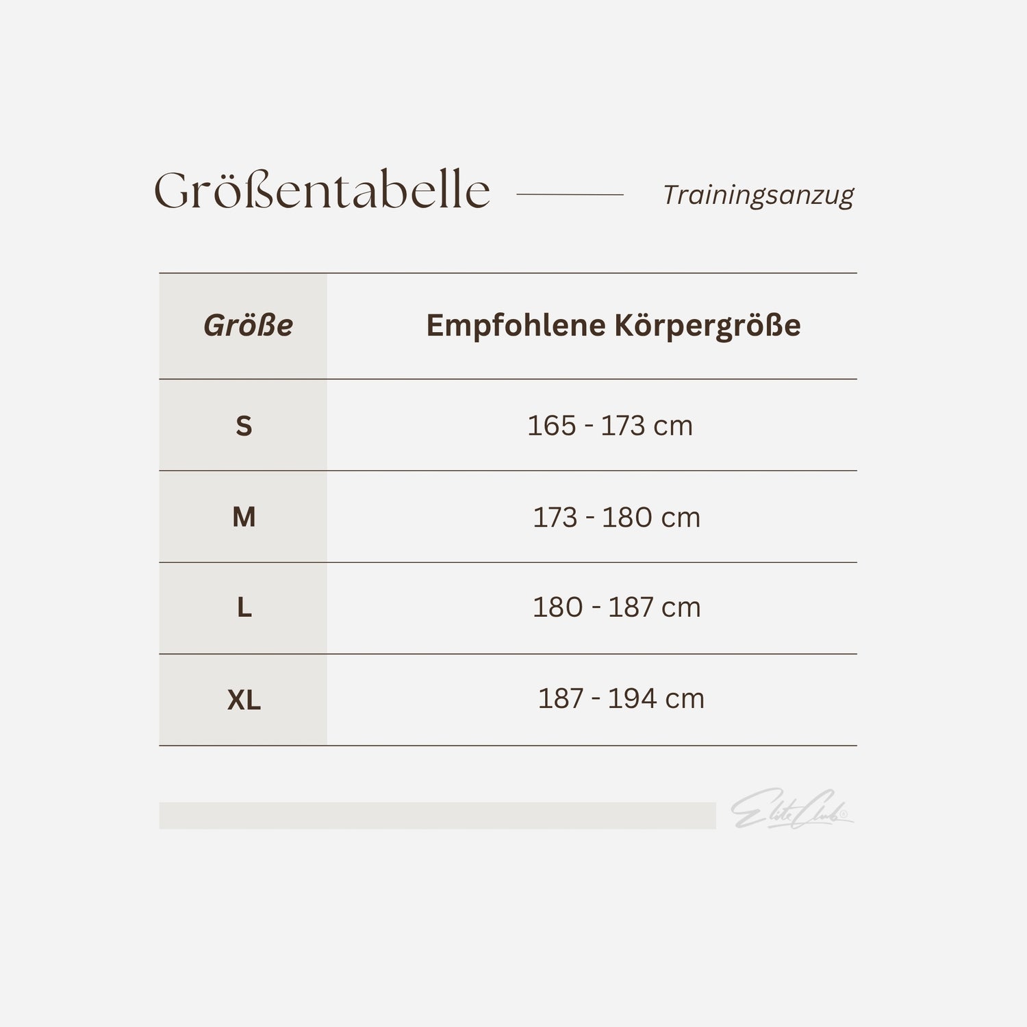 Trainingsanzug Herren Burgundy Slim Fit Tracksuit von Elite Club ®, Größentabelle mit empfohlener Körpergröße