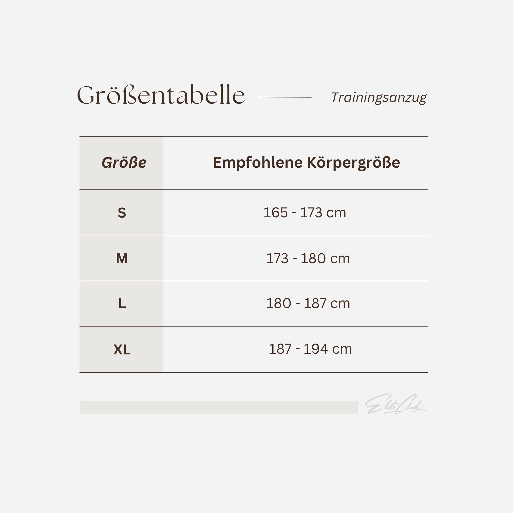 Trainingsanzug Herren Off-White Slim Fit Tracksuit von Elite Club ®, Größentabelle mit empfohlener Körpergröße