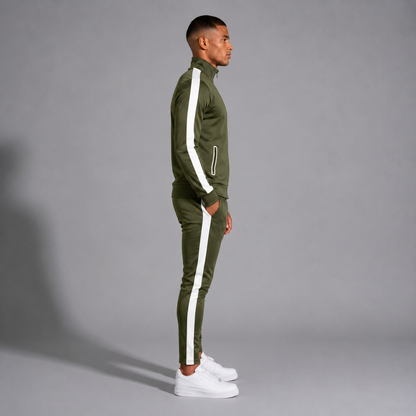 Trainingsanzug Herren Olivgrün Slim Fit Tracksuit von Elite Club ®, Seitenansicht